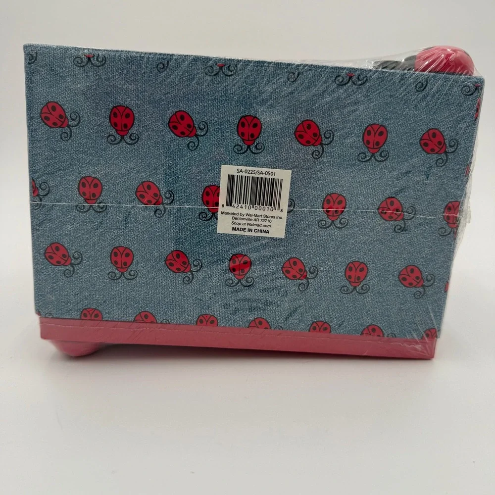 Vintage Ladybug Photo Box and Wooden Frame Set Red Gingham Denim Print New